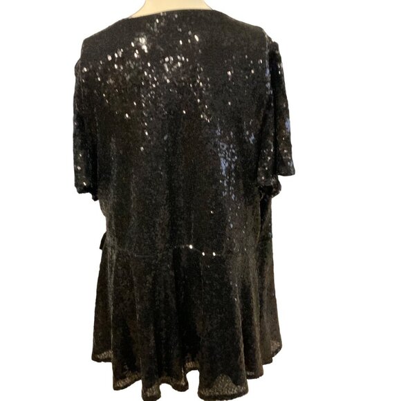 NWT Lane Bryant Black Sequin top women's 22/24 short sleeve tie front closure - Picture 10 of 14